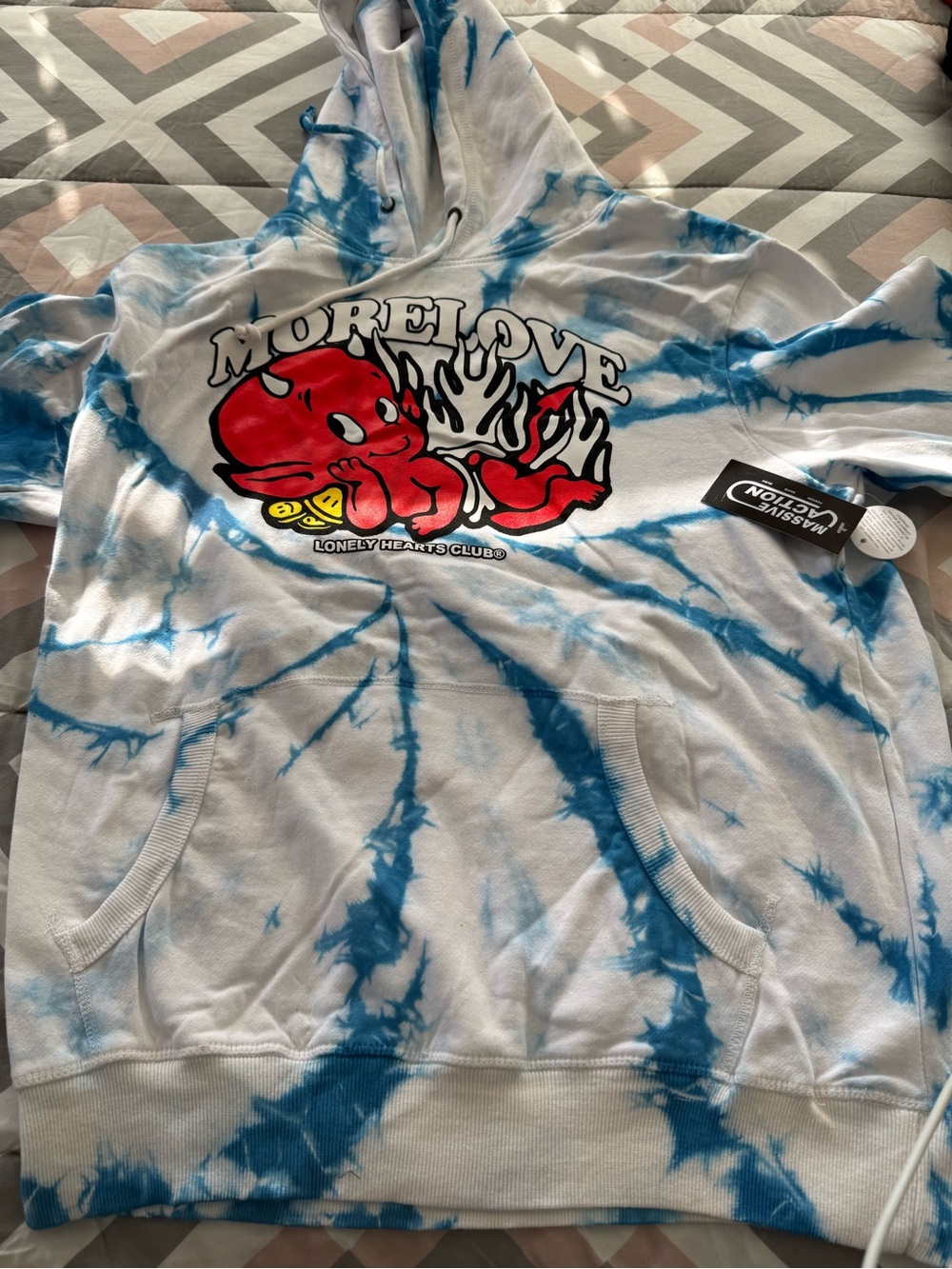 Lonely Club Hearts MoreLove  Tie-Dye Hoodie with Red Graphic